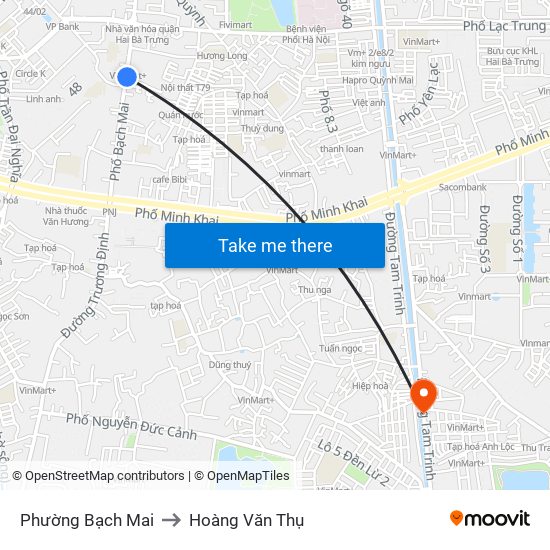 Phường Bạch Mai to Hoàng Văn Thụ map