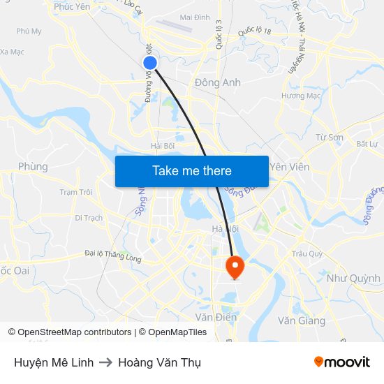 Huyện Mê Linh to Hoàng Văn Thụ map