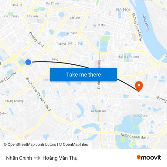 Nhân Chính to Hoàng Văn Thụ map