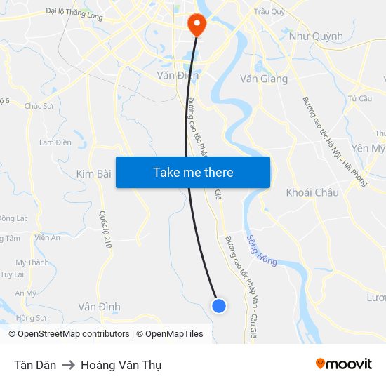 Tân Dân to Hoàng Văn Thụ map