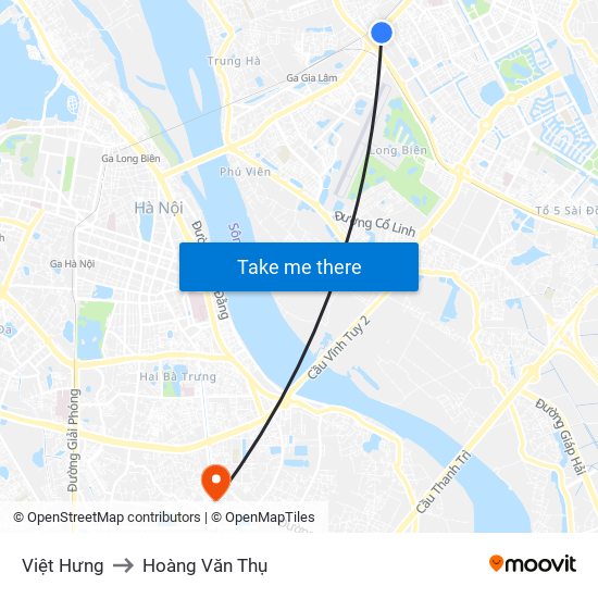 Việt Hưng to Hoàng Văn Thụ map