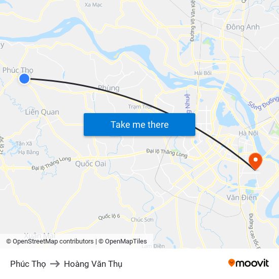 Phúc Thọ to Hoàng Văn Thụ map