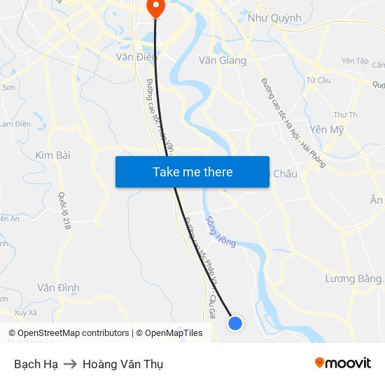 Bạch Hạ to Hoàng Văn Thụ map