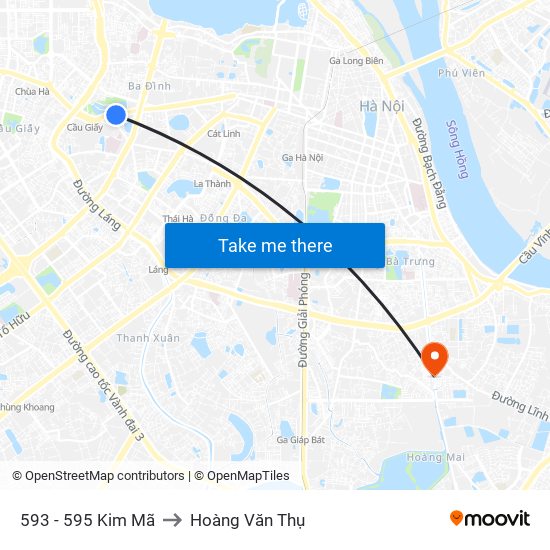 593 - 595 Kim Mã to Hoàng Văn Thụ map