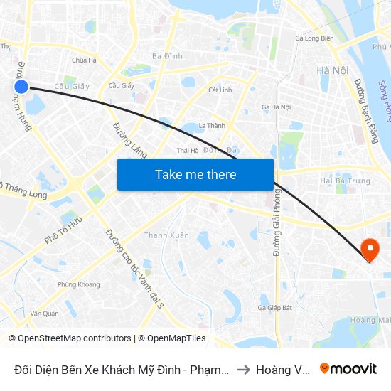 Đối Diện Bến Xe Khách Mỹ Đình - Phạm Hùng (Cột Trước) to Hoàng Văn Thụ map