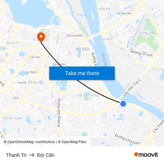 Thanh Trì to Đội Cấn map