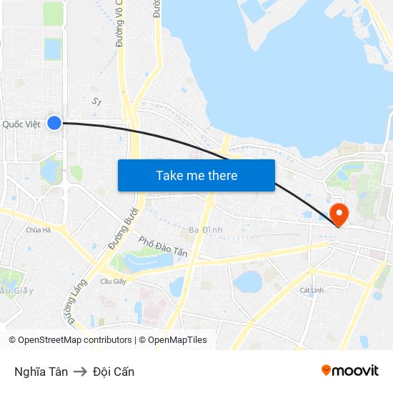 Nghĩa Tân to Đội Cấn map