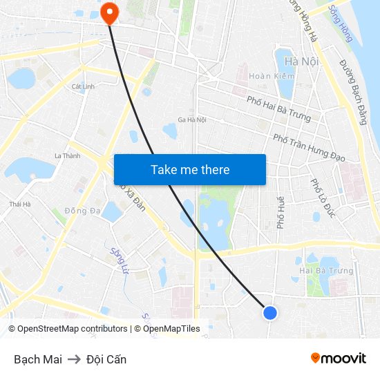 Bạch Mai to Đội Cấn map