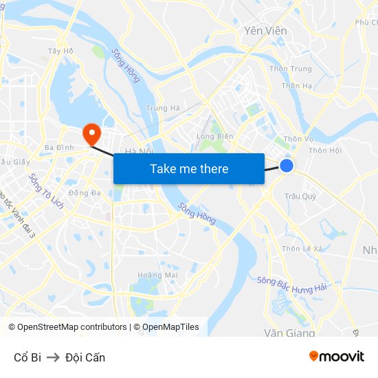 Cổ Bi to Đội Cấn map