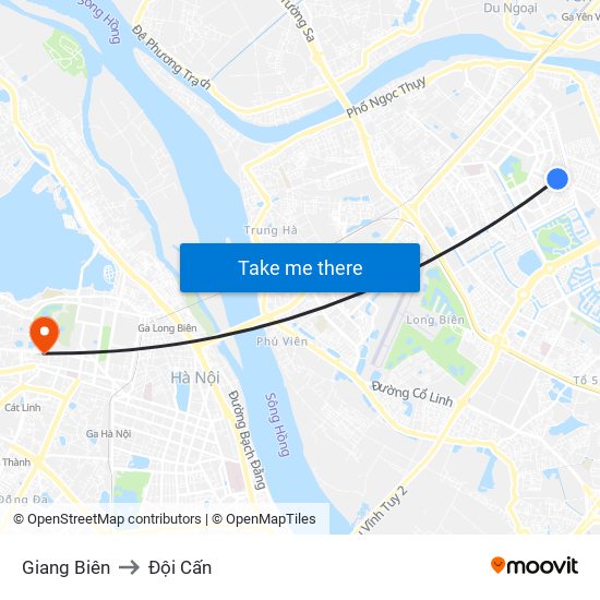 Giang Biên to Đội Cấn map