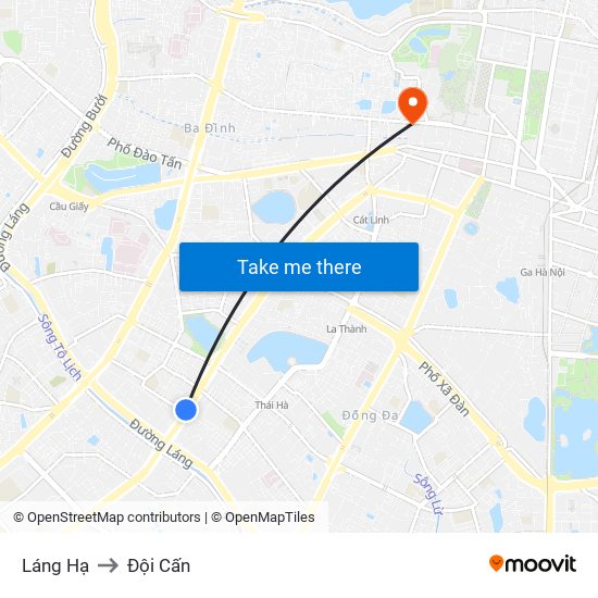 Láng Hạ to Đội Cấn map