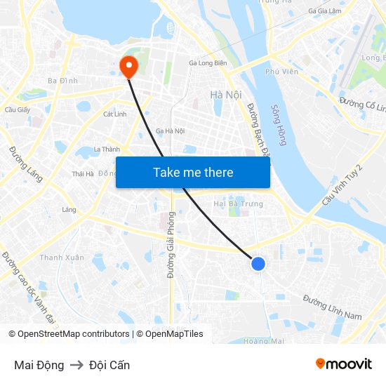 Mai Động to Đội Cấn map