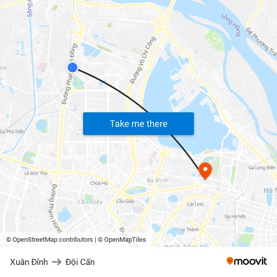 Xuân Đỉnh to Đội Cấn map