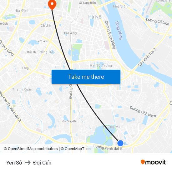 Yên Sở to Đội Cấn map