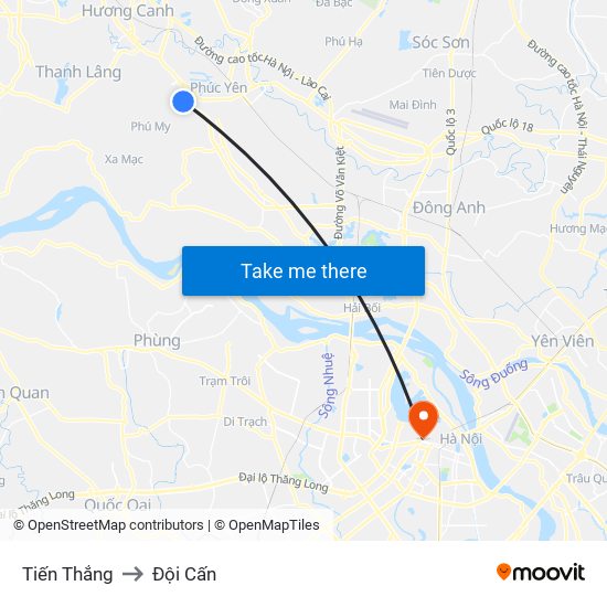 Tiến Thắng to Đội Cấn map