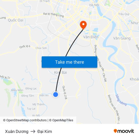 Xuân Dương to Đại Kim map