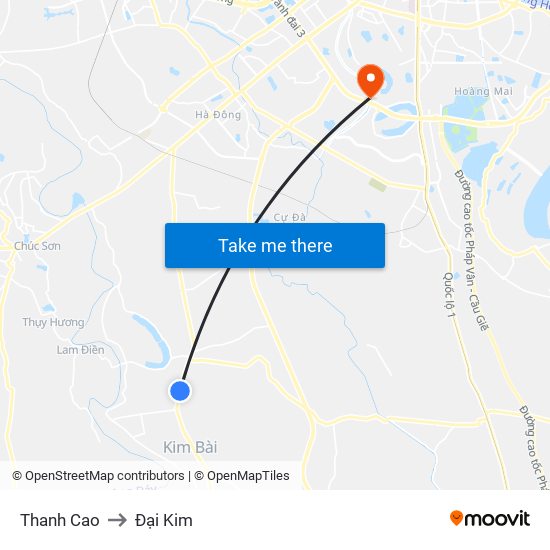 Thanh Cao to Đại Kim map