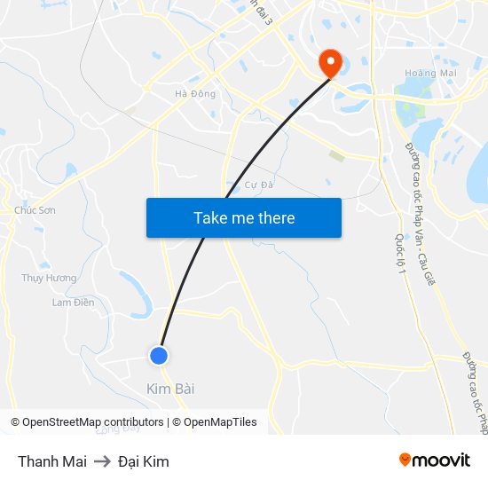 Thanh Mai to Đại Kim map