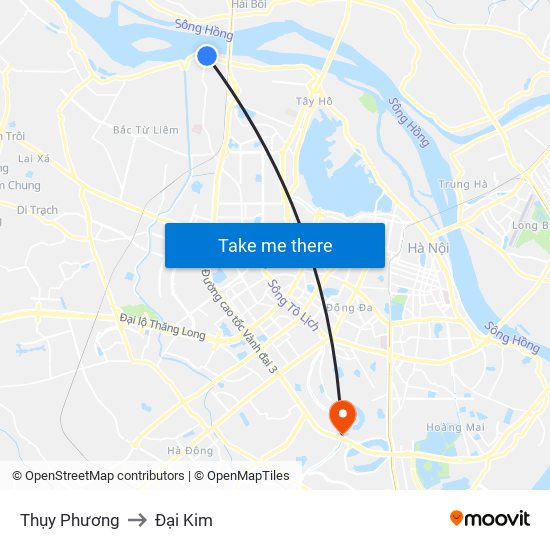 Thụy Phương to Đại Kim map