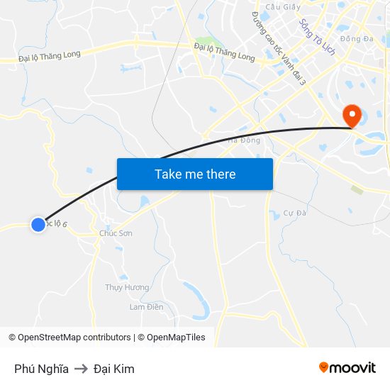Phú Nghĩa to Đại Kim map