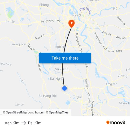 Vạn Kim to Đại Kim map