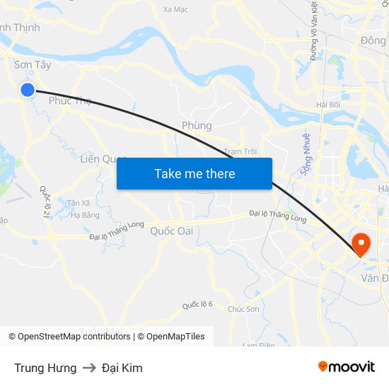 Trung Hưng to Đại Kim map