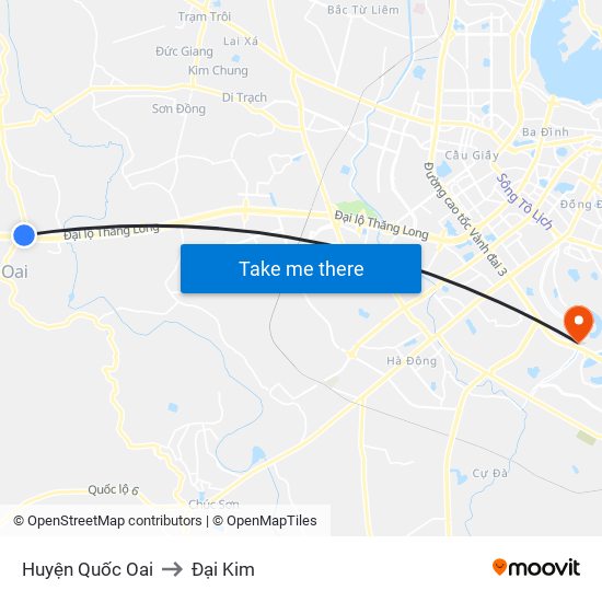 Huyện Quốc Oai to Đại Kim map