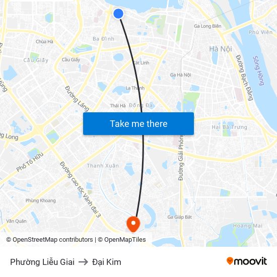 Phường Liễu Giai to Đại Kim map