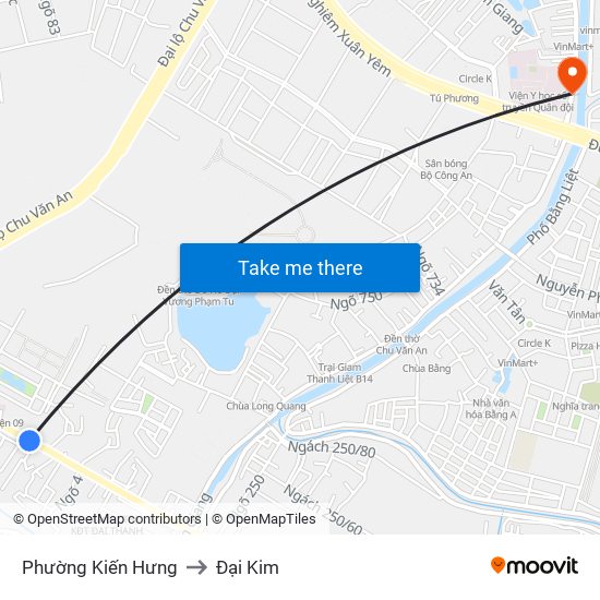 Phường Kiến Hưng to Đại Kim map