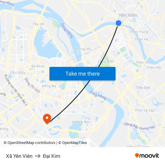 Xã Yên Viên to Đại Kim map