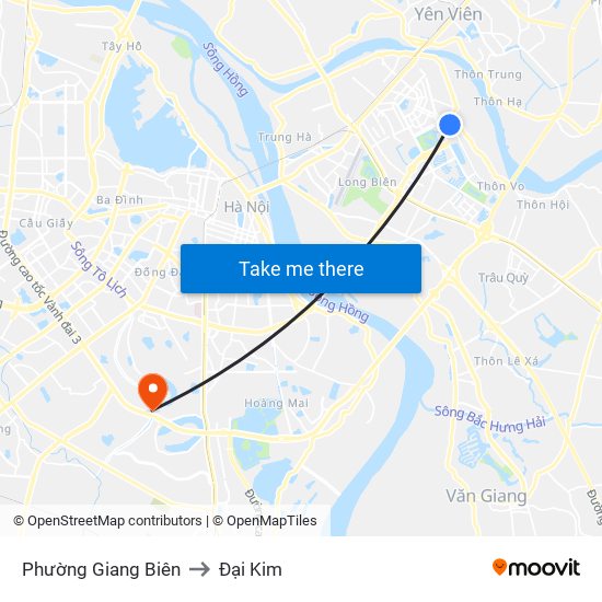 Phường Giang Biên to Đại Kim map