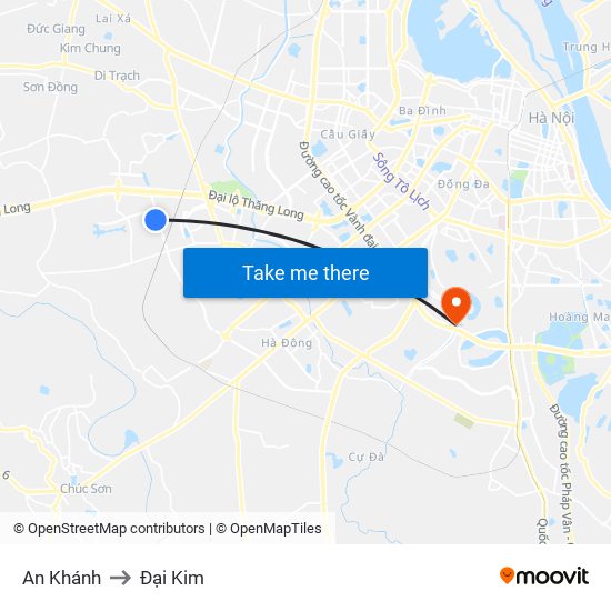 An Khánh to Đại Kim map