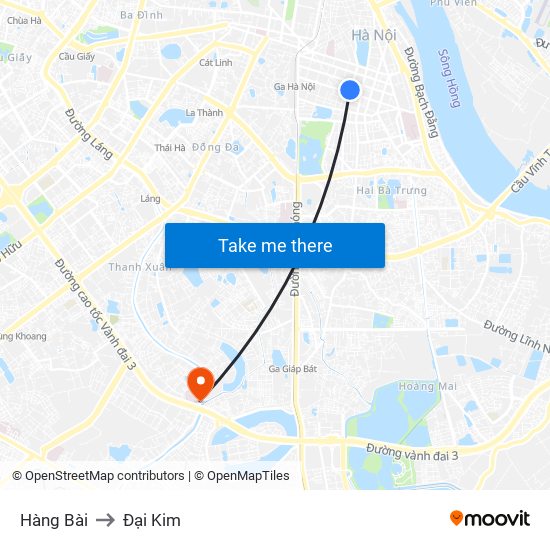 Hàng Bài to Đại Kim map
