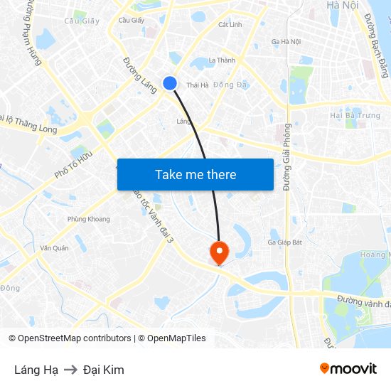 Láng Hạ to Đại Kim map