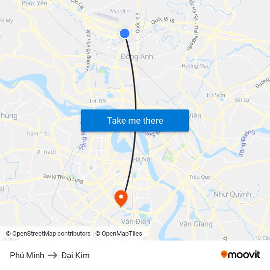 Phú Minh to Đại Kim map