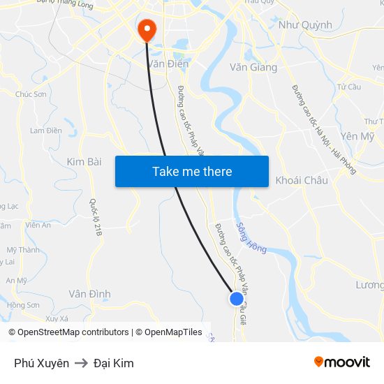 Phú Xuyên to Đại Kim map