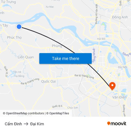 Cẩm Đình to Đại Kim map