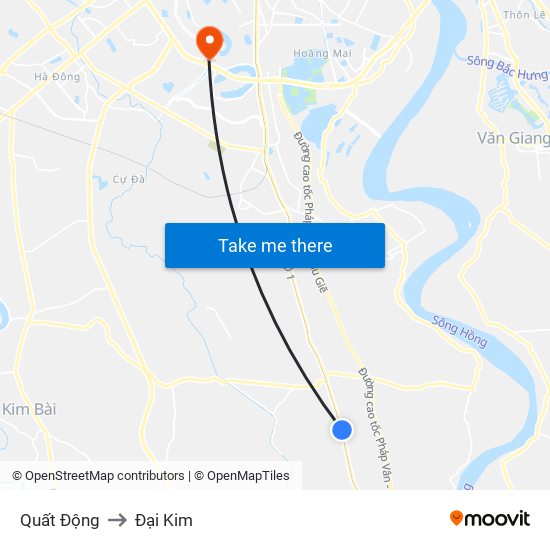 Quất Động to Đại Kim map