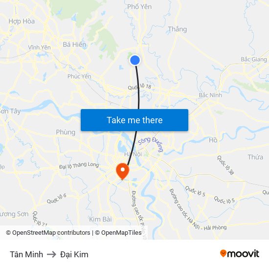 Tân Minh to Đại Kim map