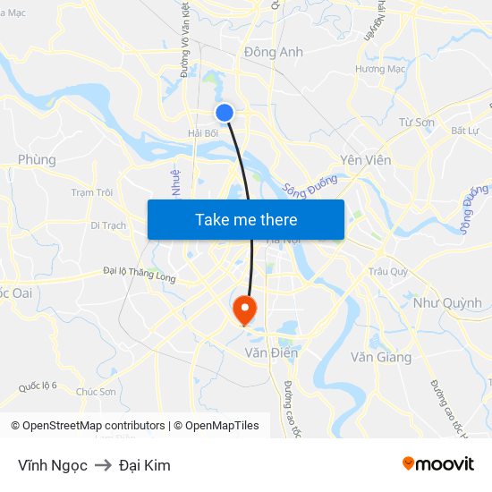 Vĩnh Ngọc to Đại Kim map