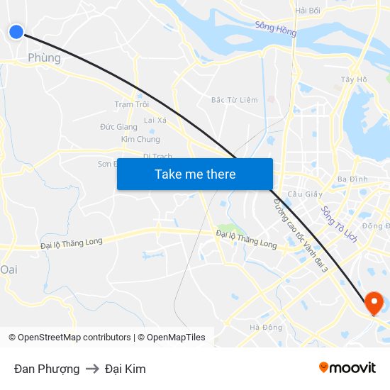 Đan Phượng to Đại Kim map