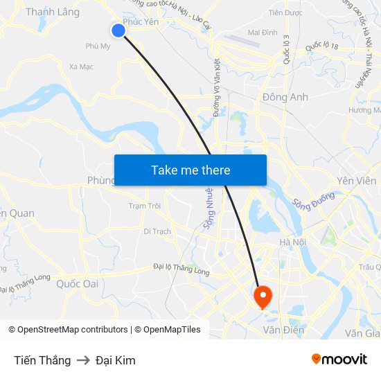 Tiến Thắng to Đại Kim map