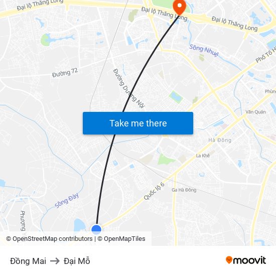 Đồng Mai to Đại Mỗ map