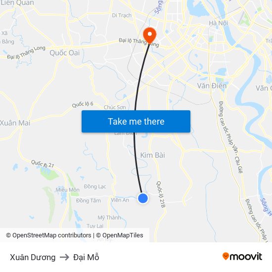 Xuân Dương to Đại Mỗ map