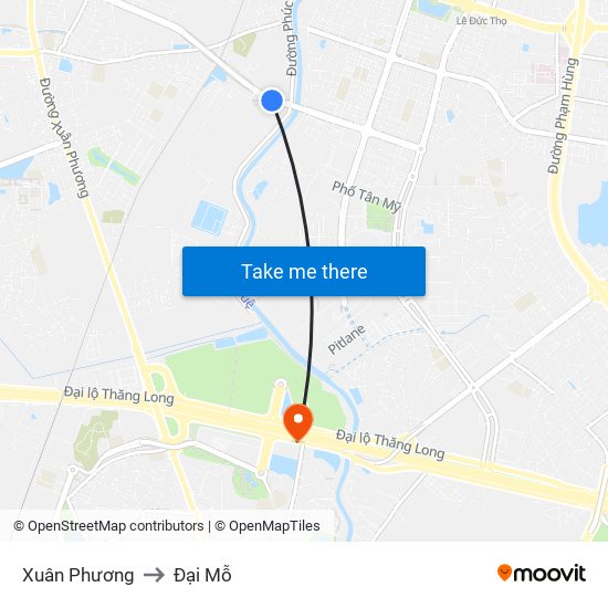 Xuân Phương to Đại Mỗ map