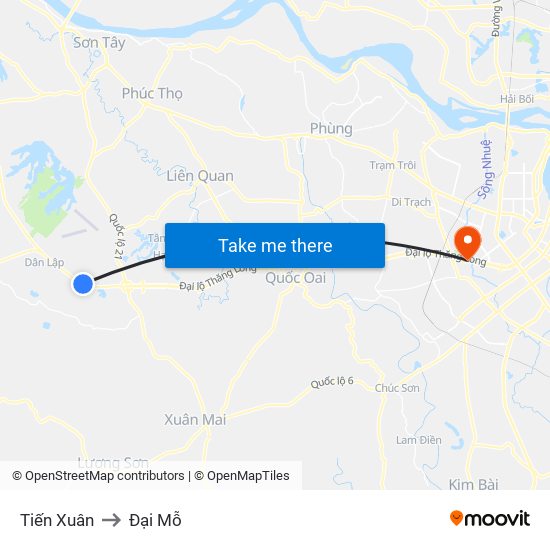 Tiến Xuân to Đại Mỗ map