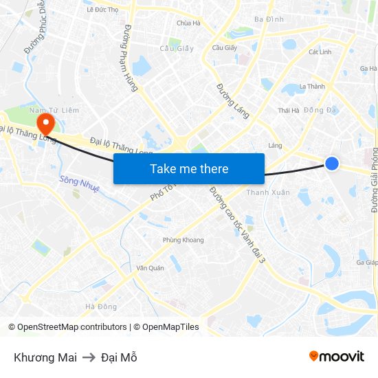 Khương Mai to Đại Mỗ map