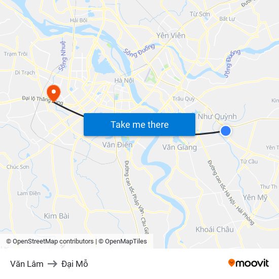 Văn Lâm to Đại Mỗ map