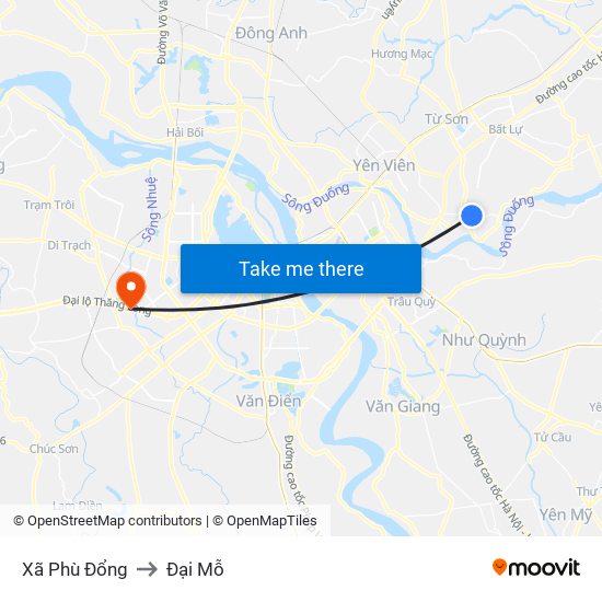 Xã Phù Đổng to Đại Mỗ map