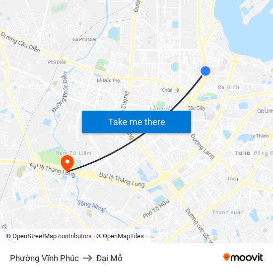 Phường Vĩnh Phúc to Đại Mỗ map